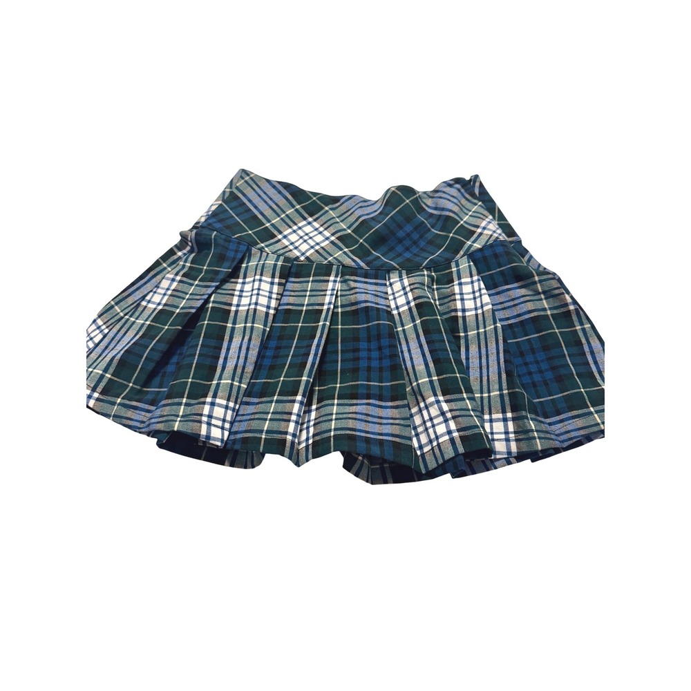 American Eagle Plaid Pleated Mini Skirt Blue Green‎ Size 8 Schoolcore